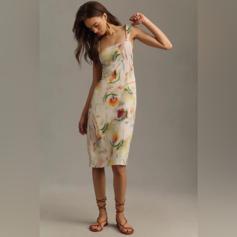 Klass Jonkman Sleeveless Square Neck Linen Blend Midi Dress Size Large